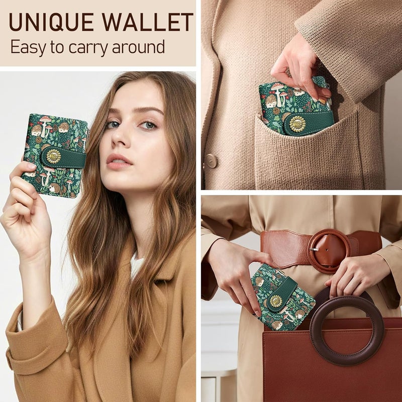 Kelvoris Cute Hedgehog Small Rfid Women Wallet Bifold Zipper Coin Pocket PU Leather Compact Cash Credit Card Holder Travel Wallet for Female Ladies Teen Girls 1 ID Window 10 Card Slots - Image 2